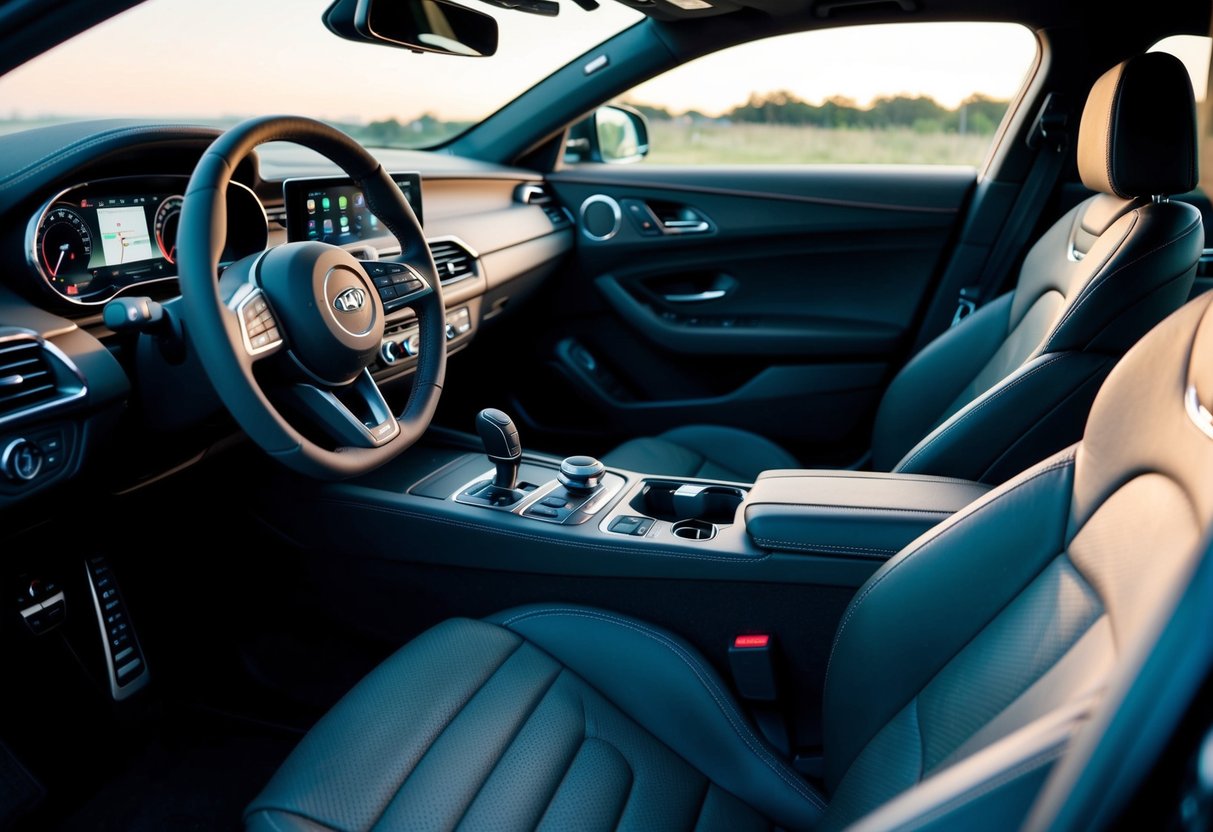 A sleek, modern car interior with advanced gadgets and tools neatly organized for the convenience of a car enthusiast