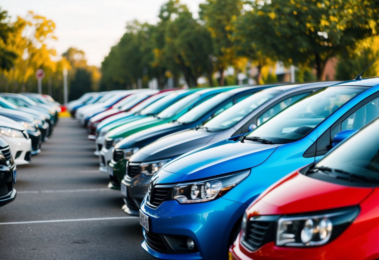 A row of parked cars in various colors, reflecting the diversity of individual identities and personalities through their choice of car color